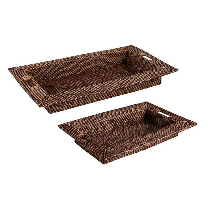 Set of 2 rattan nested storage boxes -  Rich Brown