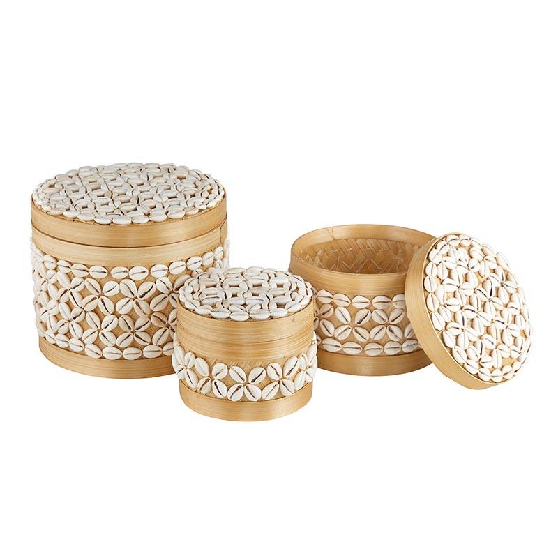 Round Shell Baskets, Set of 3  -  Vintage White