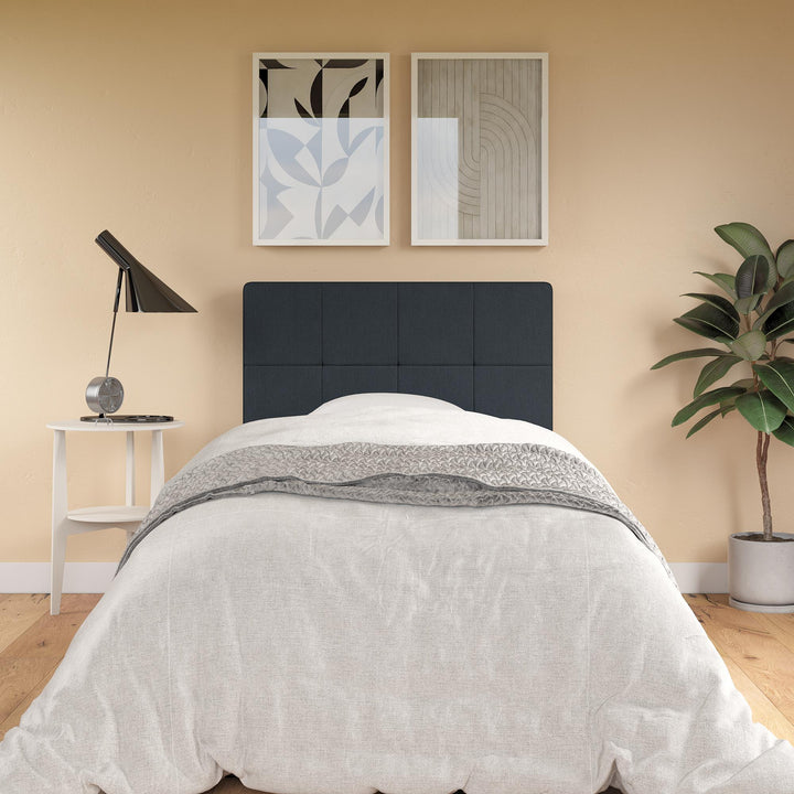 Tyler Linen Upholstered Square Tufted Headboard with Adjustable Height - Blue - Twin