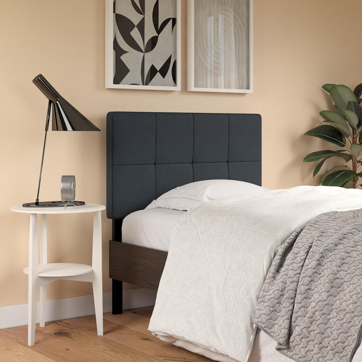 Tyler Linen Upholstered Square Tufted Headboard with Adjustable Height - Blue - Twin