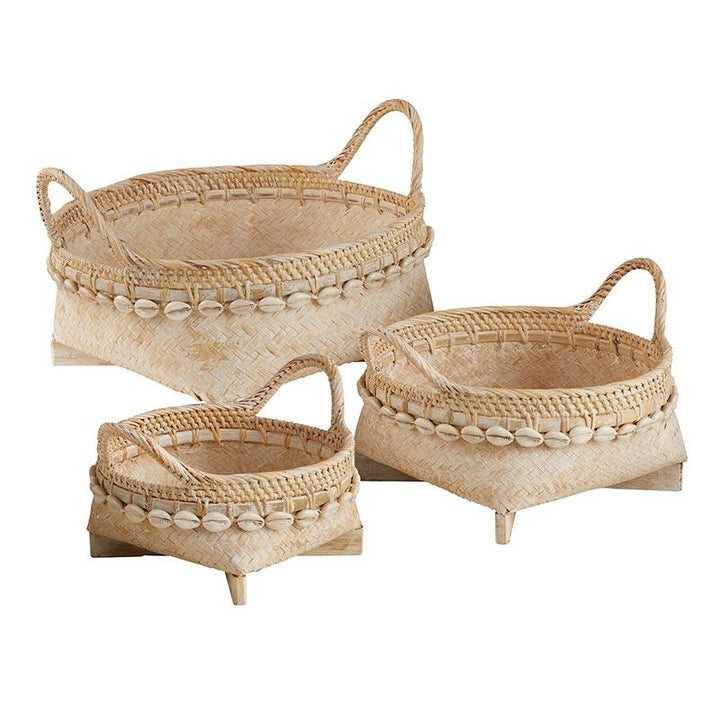 Set of 3 shell design baskets with handles -  Beige