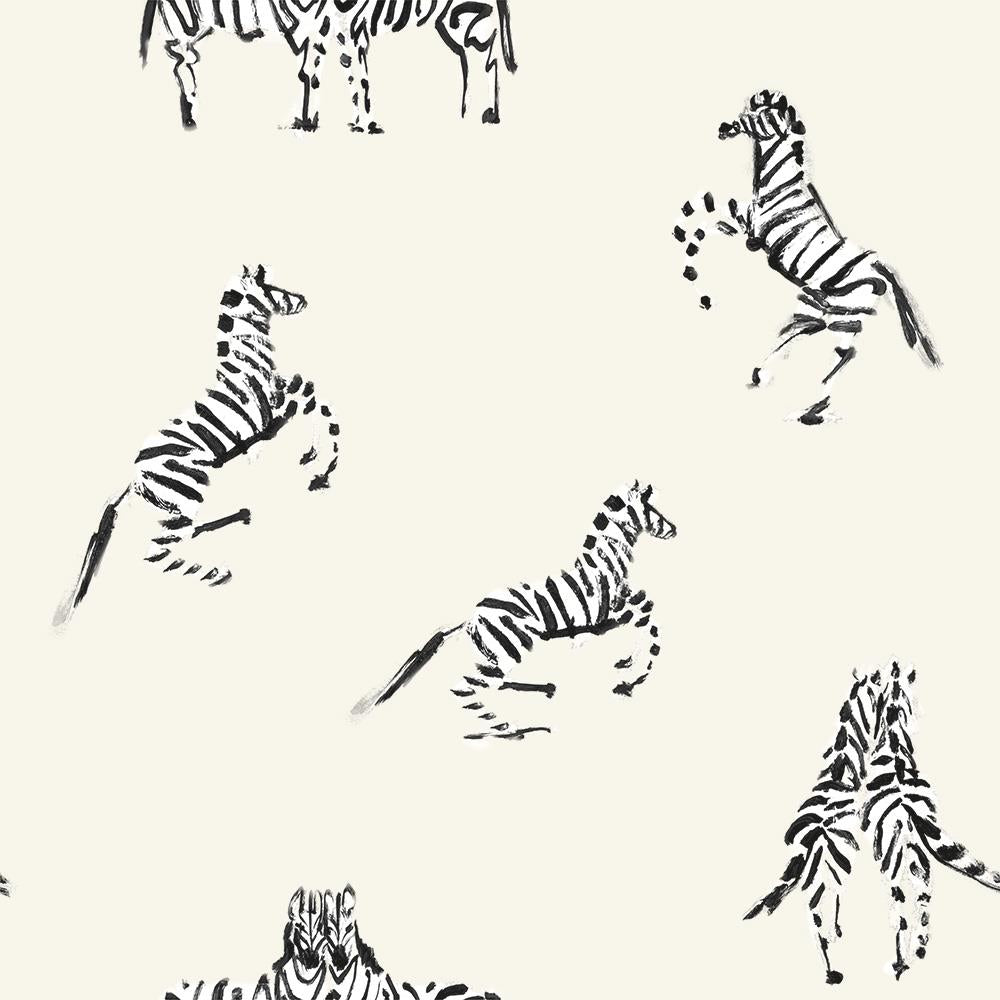 Zebras In Love White Peel and Stick Wallpaper - Off White
