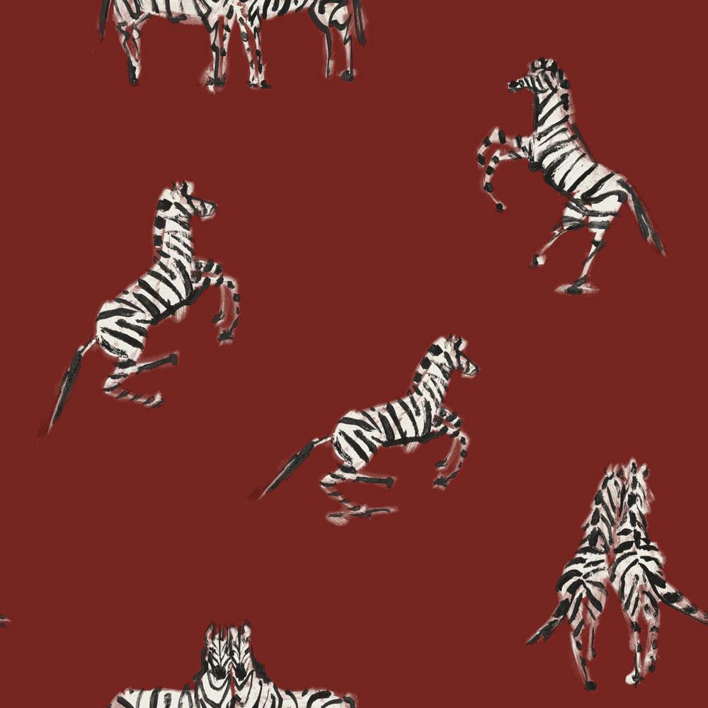 Zebras In Love Red Peel and Stick Wallpaper - Red