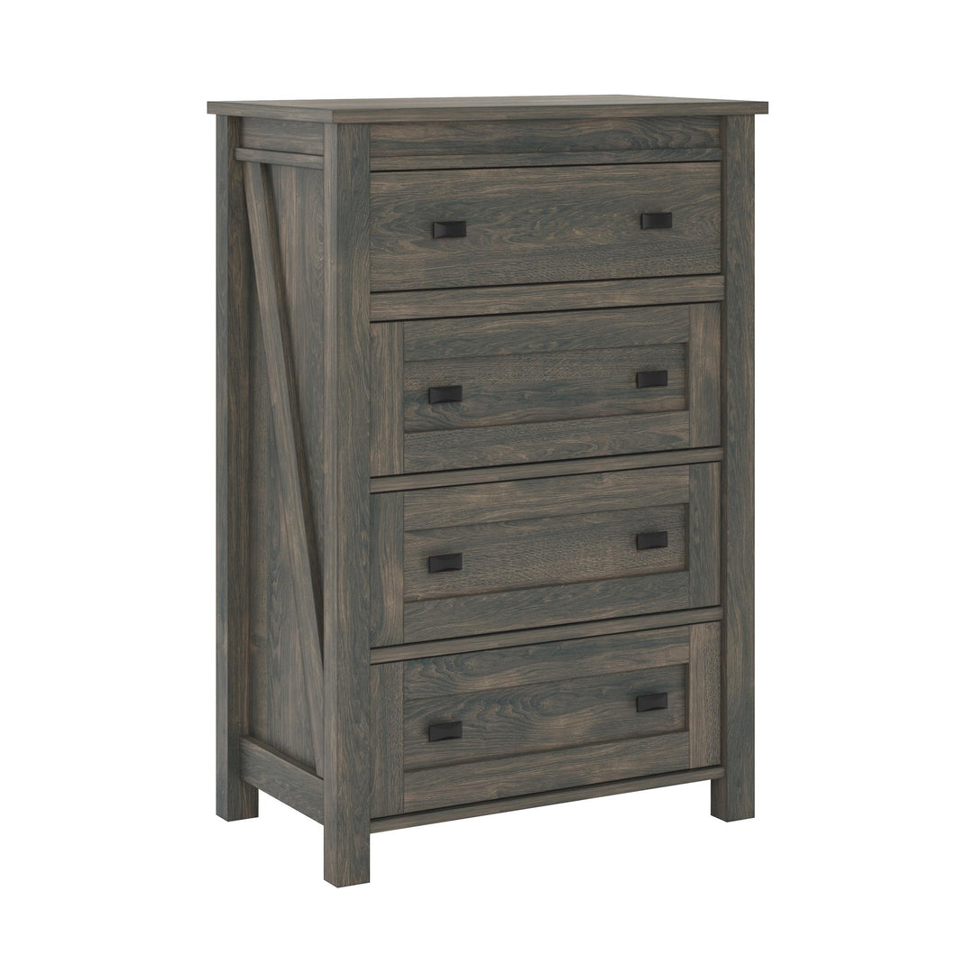 Farmington 4 Drawer Rustic Farmhouse Dresser with Linen Interiors - Weathered Oak
