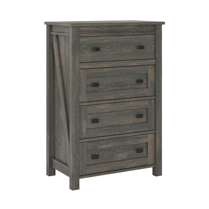 Farmington 4 Drawer Rustic Farmhouse Dresser with Linen Interiors - Weathered Oak