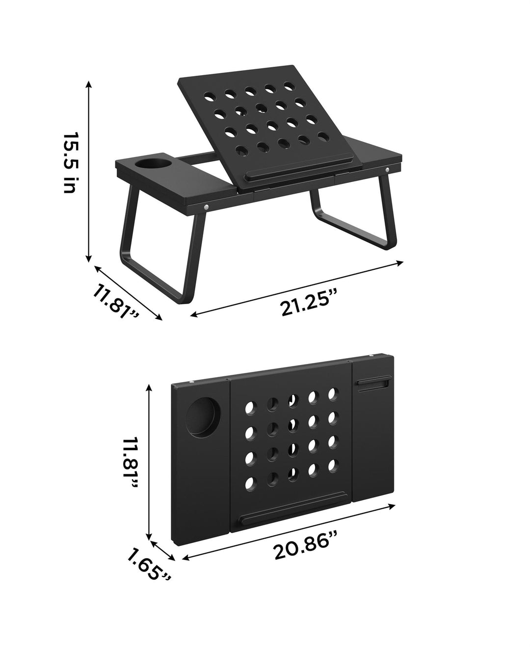 Folding Adjustable Laptop Activity Tray with Cup and Electronic Device Holder - Black - 1-Pack