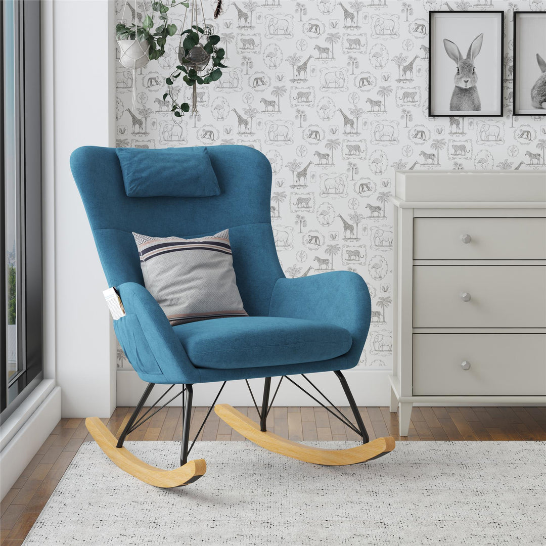 Robbie Rocker Accent Chair with Storage Pockets and Matching Pillow Headrest - Blue