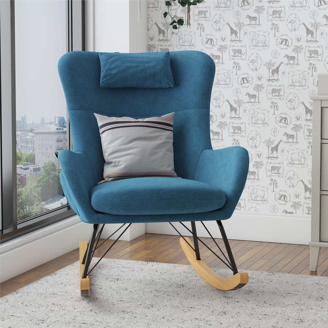 Robbie Rocker Accent Chair with Storage Pockets and Matching Pillow Headrest - Blue