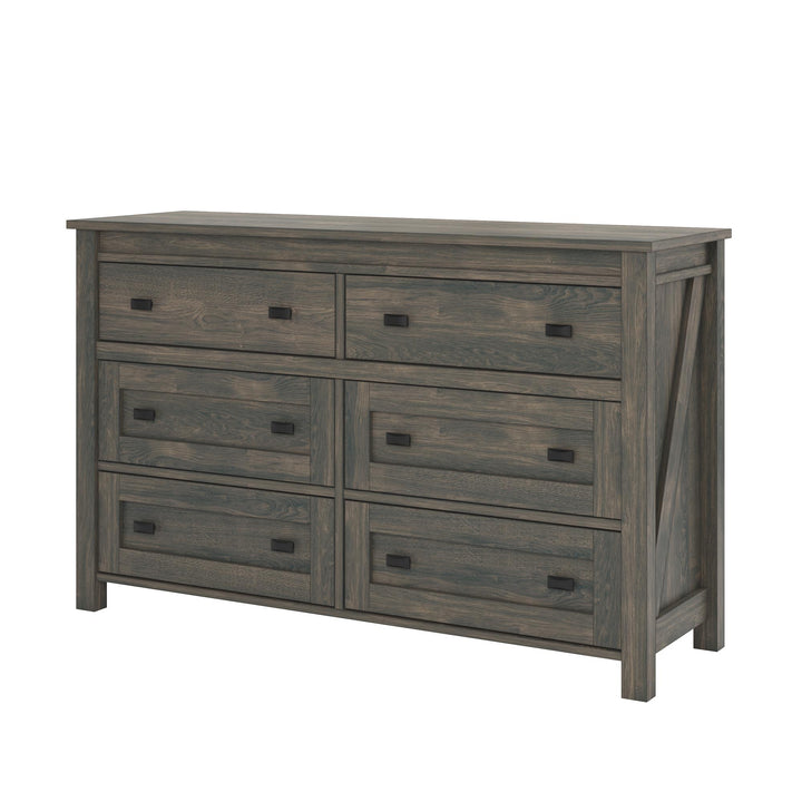 Farmington 6 Drawer Rustic Farmhouse Dresser with Linen Interiors - Weathered Oak