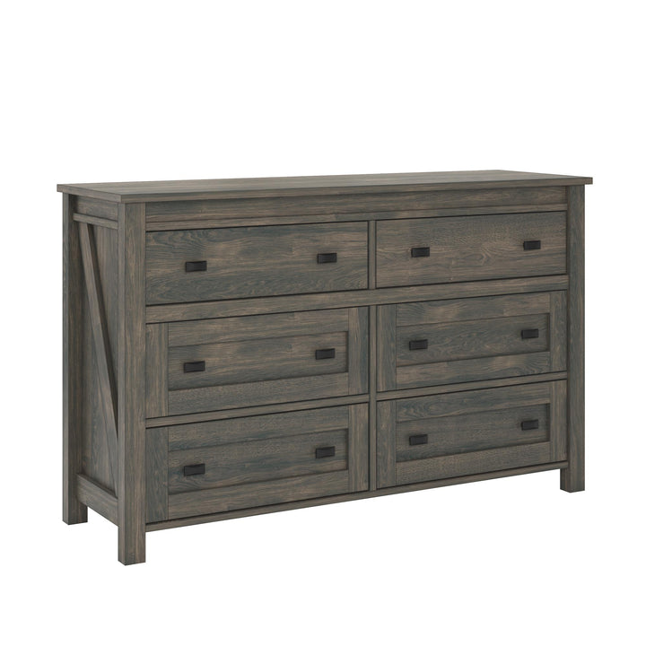 Farmington 6 Drawer Rustic Farmhouse Dresser with Linen Interiors - Weathered Oak