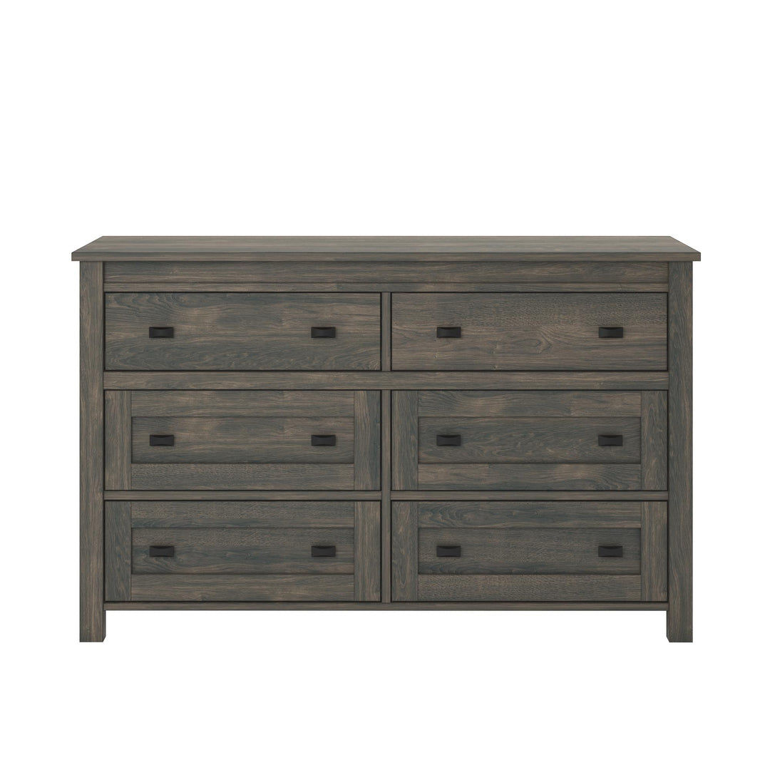 Farmington 6 Drawer Rustic Farmhouse Dresser with Linen Interiors - Weathered Oak