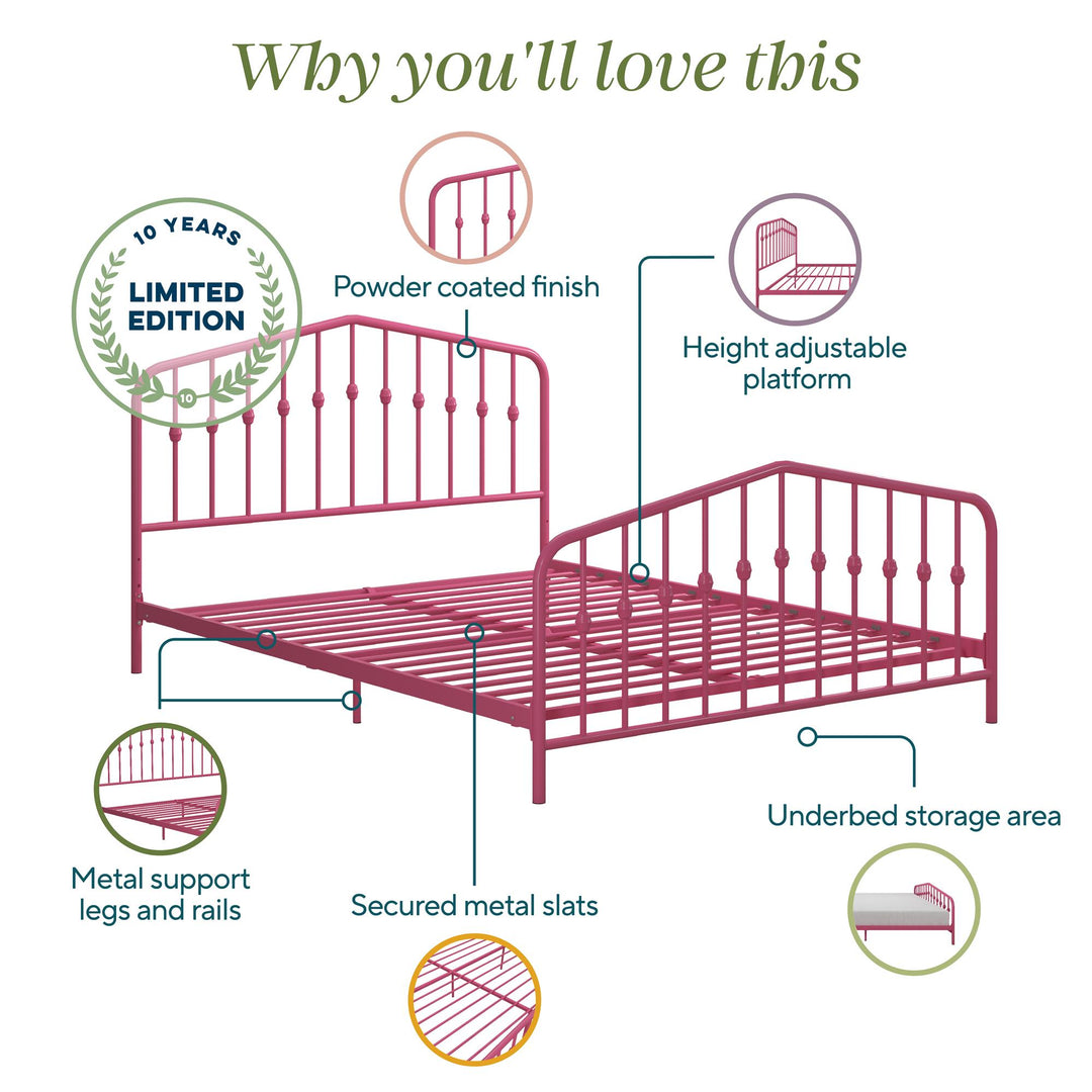 Bushwick Metal Platform Bed - Hot Pink - Queen