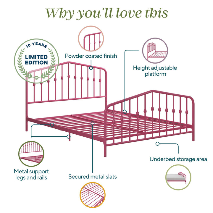 Bushwick Metal Platform Bed - Hot Pink - Queen