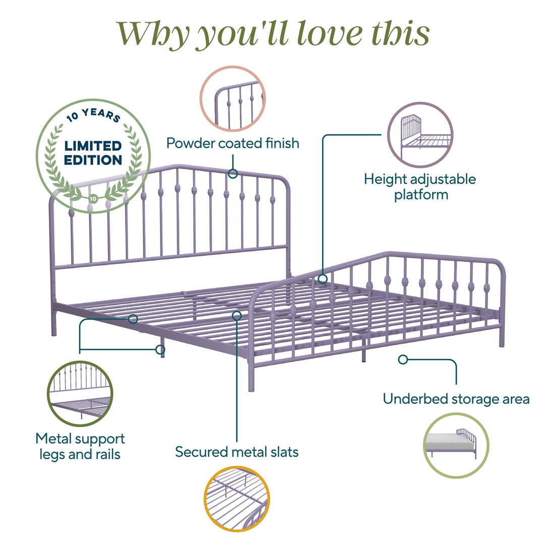 Bushwick Metal Platform Bed - Lavender - King