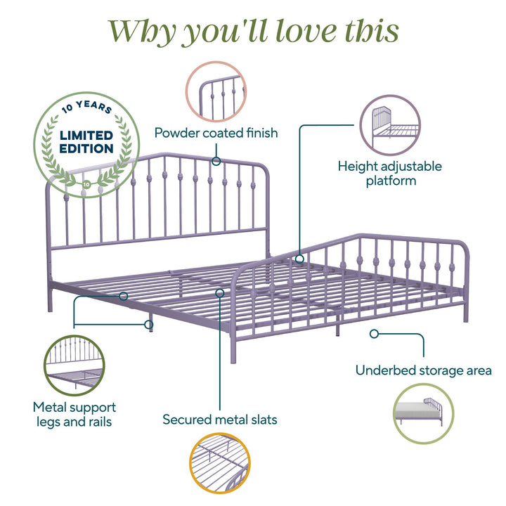 Bushwick Metal Platform Bed - Lavender - King