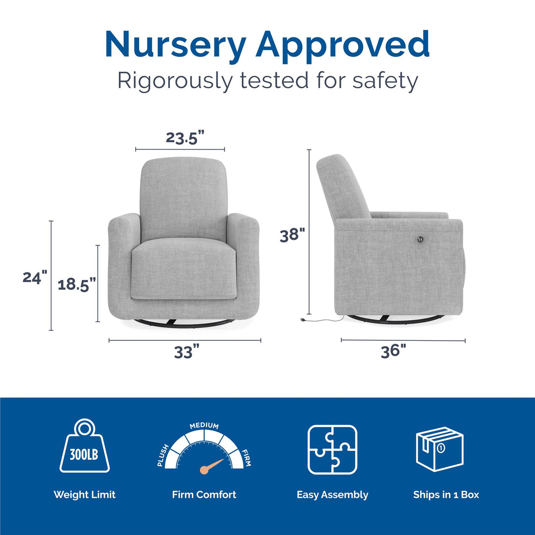 Nursery chair with swivel and charging features -  Light Gray
