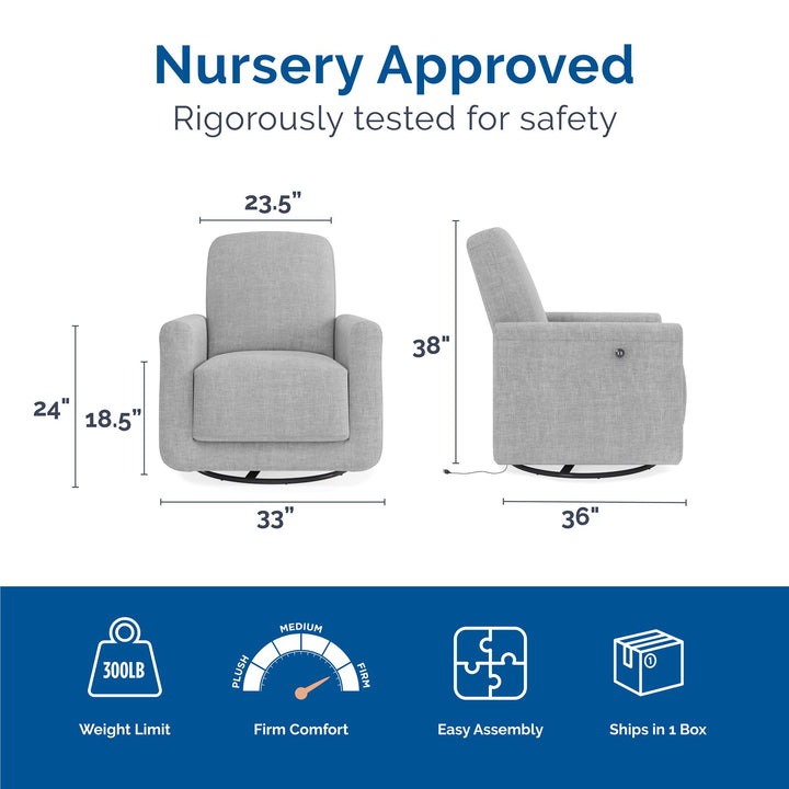 Nursery chair with swivel and charging features -  Light Gray