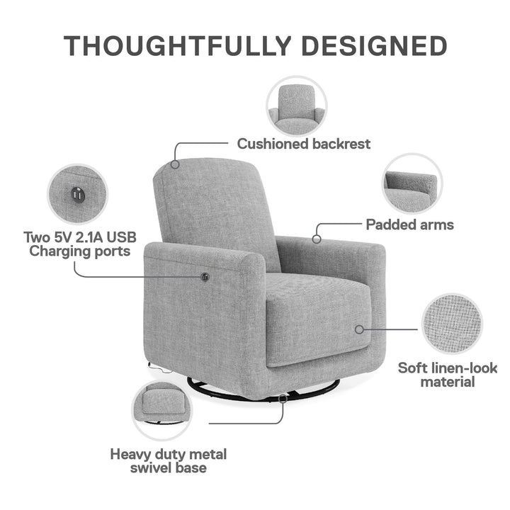 Step Swivel Nursery Chair with USB Charger - Light Gray