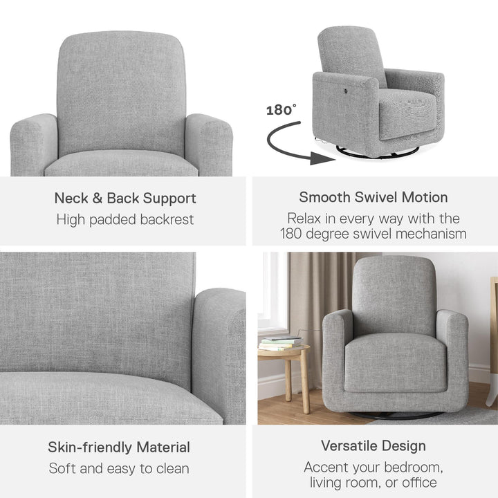 Step Swivel Nursery Chair with USB Charger - Light Gray