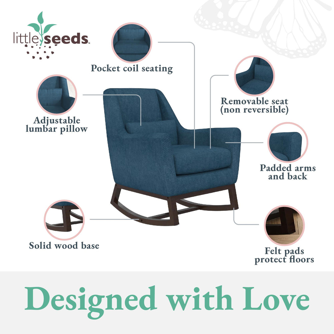 Little Seeds Sophie Mid-Century Rocker, Navy Blue Linen - Navy