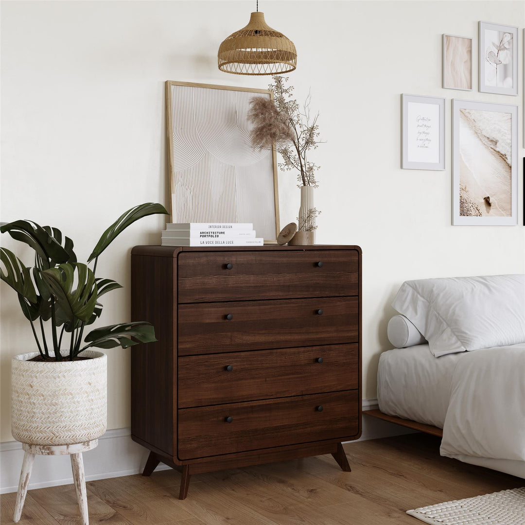 Leva Scandinavian Style 4 Drawer Dresser - Walnut