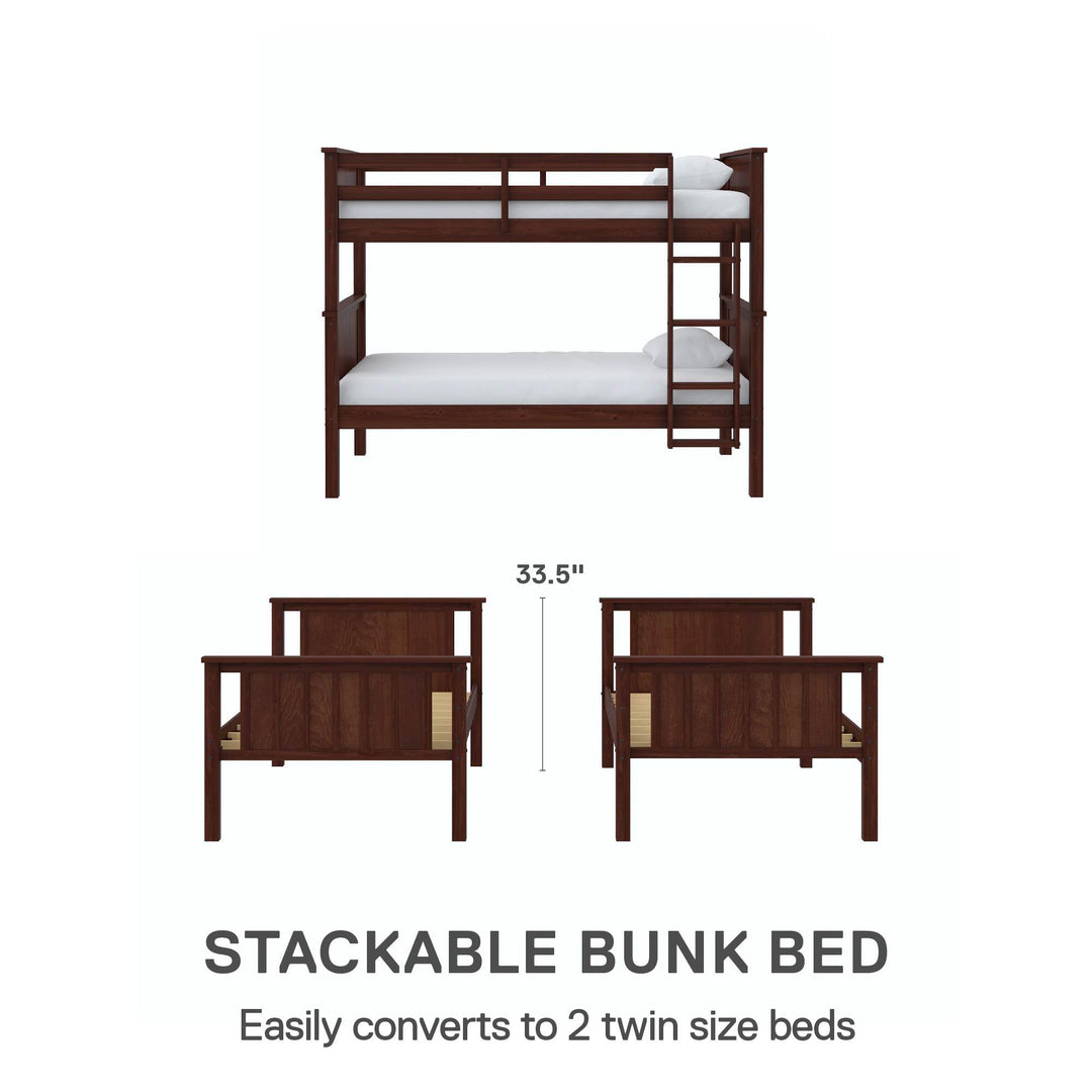 Bailen Wooden Bunk Bed - Deep Walnut - Twin-Over-Twin