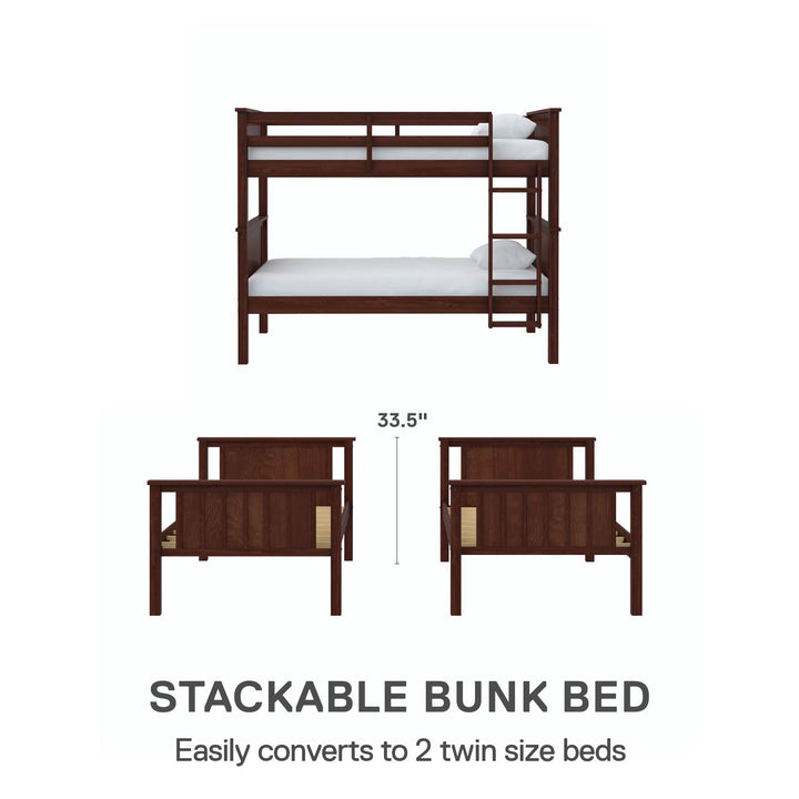 Bailen Wooden Bunk Bed - Deep Walnut - Twin-Over-Twin