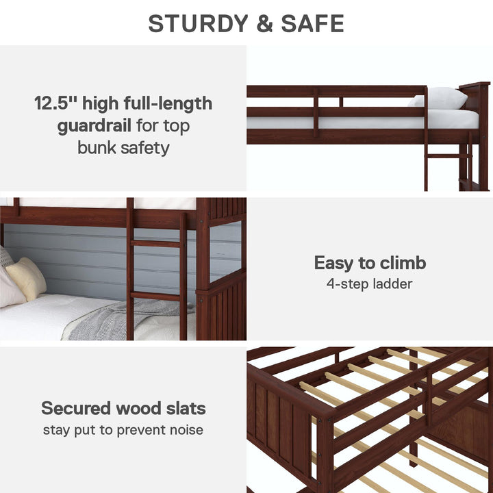 Bailen Wooden Bunk Bed - Deep Walnut - Twin-Over-Twin