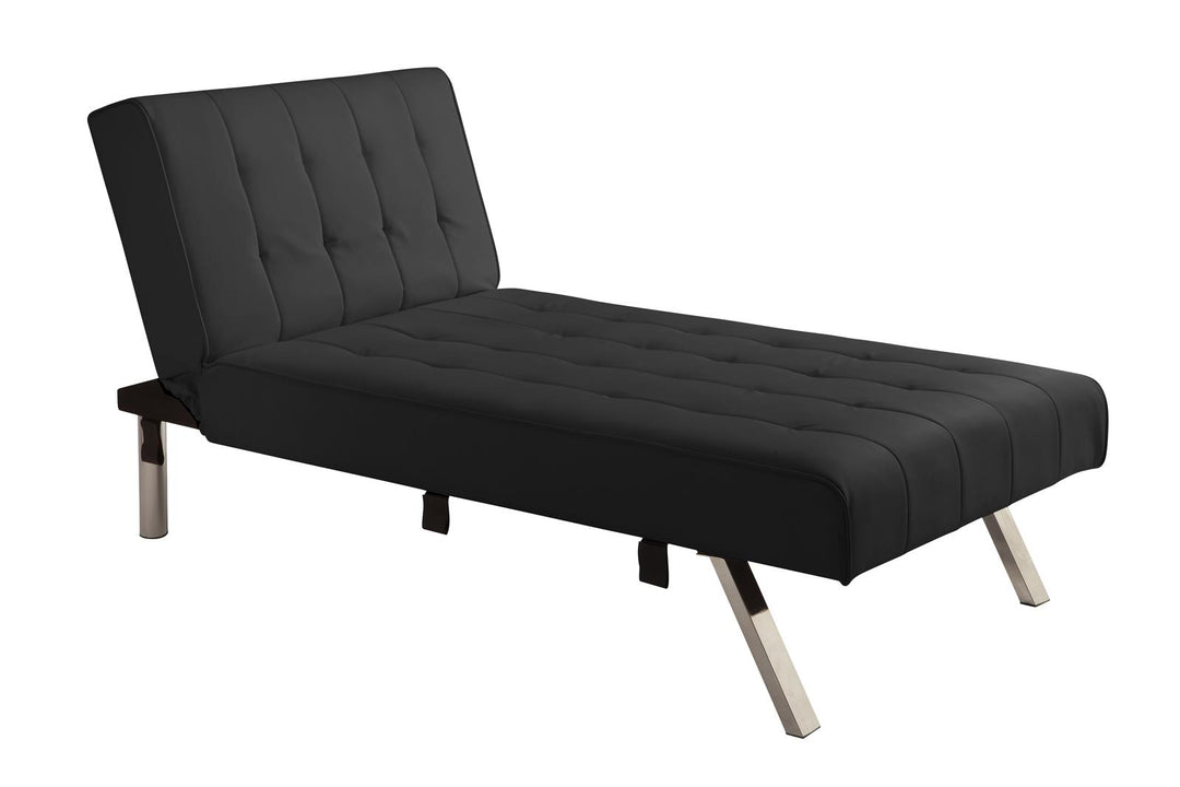 Emily Tufted Upholstered Chaise Lounger Chair with Adjustable Back - Black Faux Leather