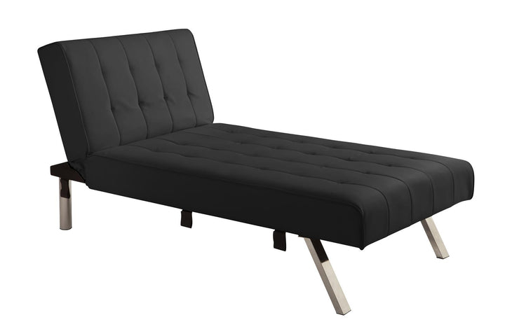 Emily Tufted Upholstered Chaise Lounger Chair with Adjustable Back - Black Faux Leather