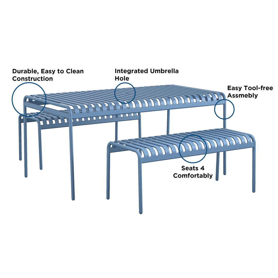 Poolside Gossip Ola All-Steel Table and Bench Set - French Blue