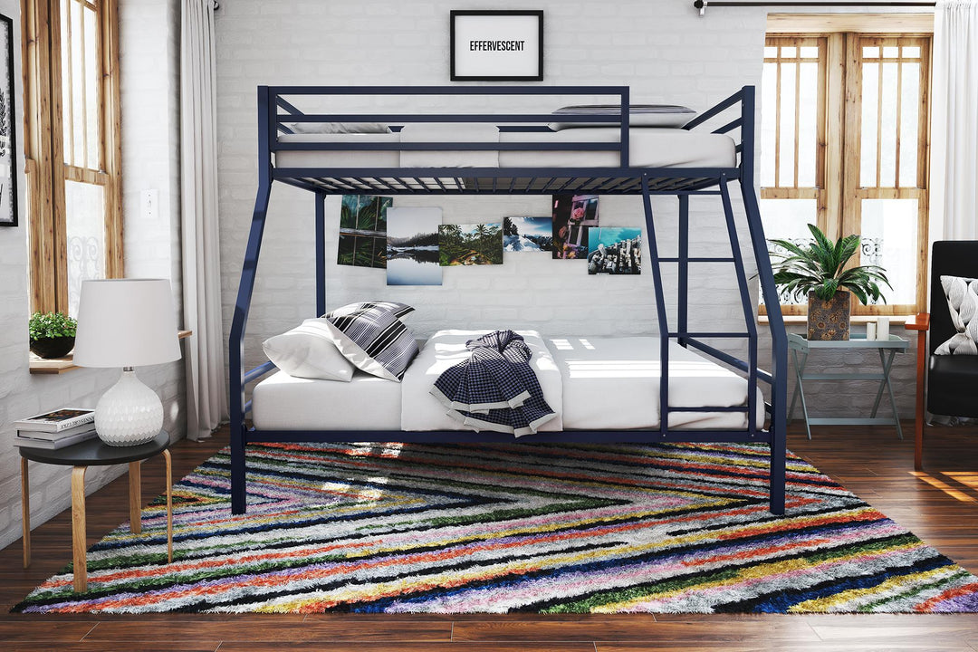 Metal bunk bed with ladder -  Navy 