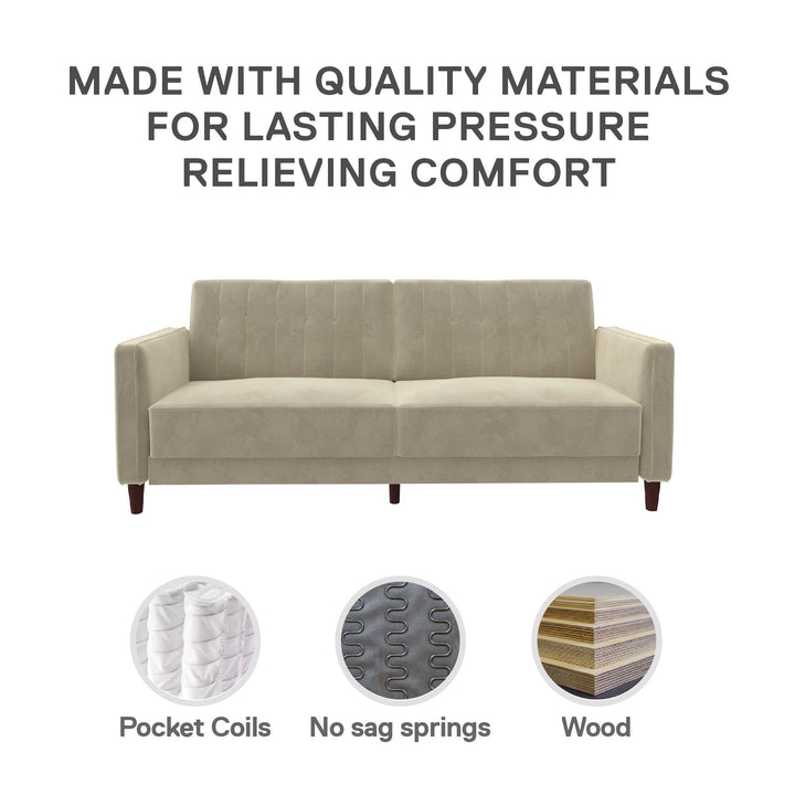 Pin Tufted Transitional Futon with Vertical Stitching and Button Tufting - Tan