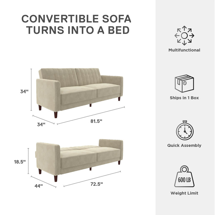 Pin Tufted Transitional Futon with Vertical Stitching and Button Tufting - Tan