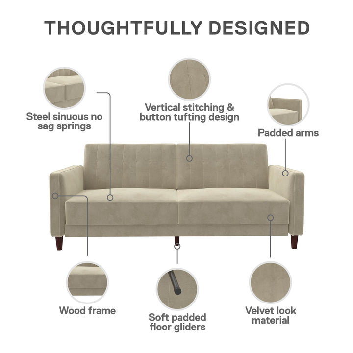 Pin Tufted Transitional Futon with Vertical Stitching and Button Tufting - Tan