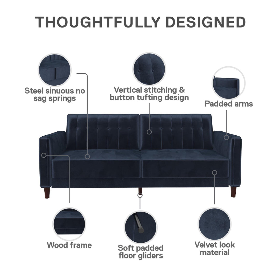 Pin Tufted Transitional Futon with Vertical Stitching and Button Tufting - Blue