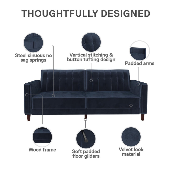 Pin Tufted Transitional Futon with Vertical Stitching and Button Tufting - Blue