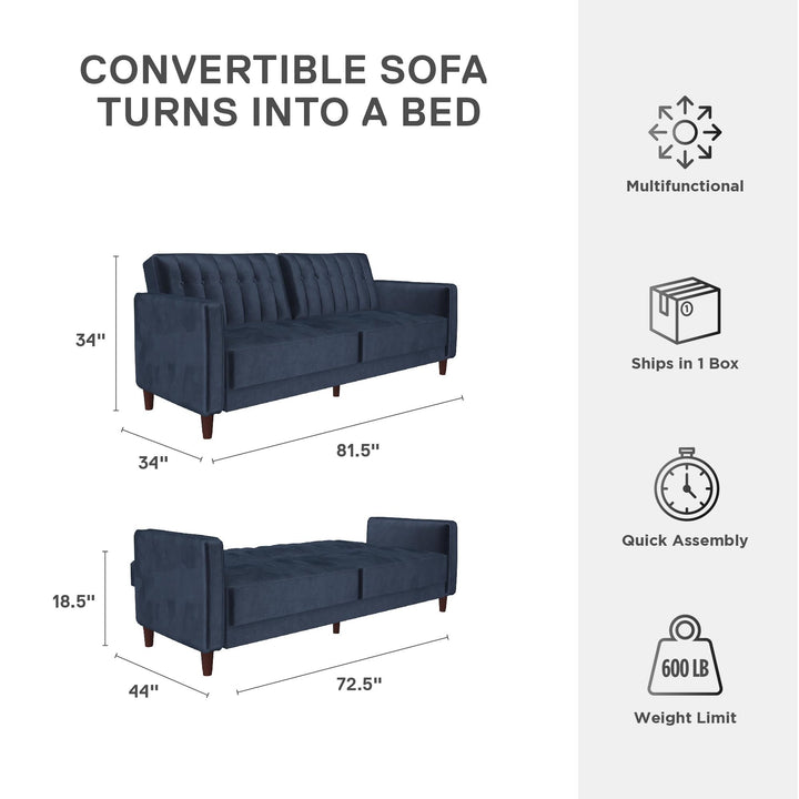 Pin Tufted Transitional Futon with Vertical Stitching and Button Tufting - Blue