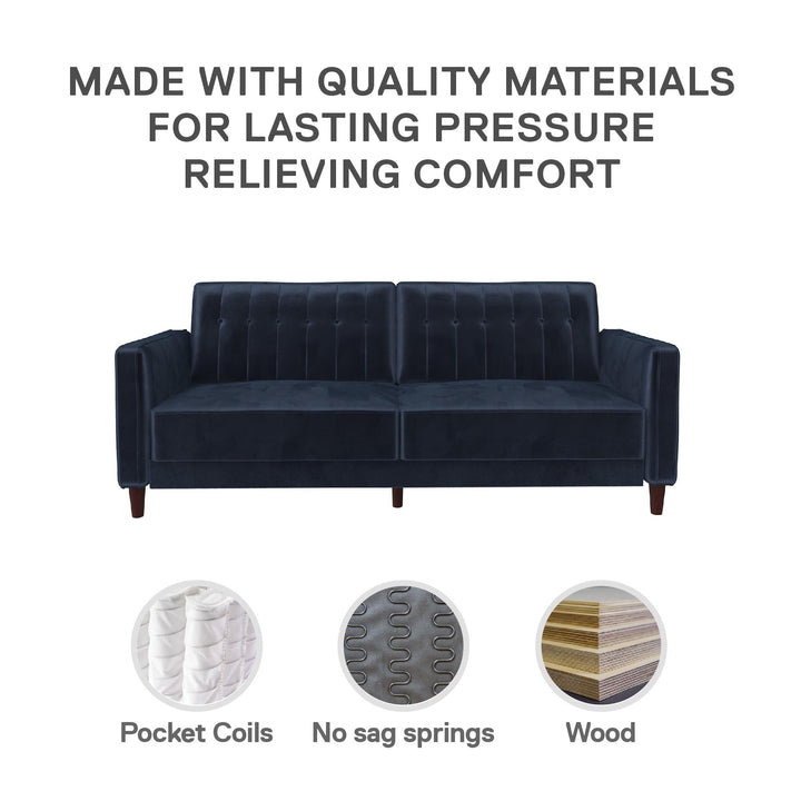 Pin Tufted Transitional Futon with Vertical Stitching and Button Tufting - Blue
