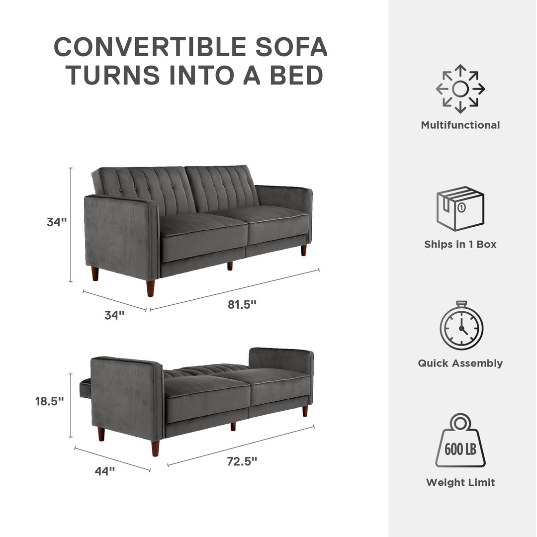 Pin Tufted Transitional Futon with Vertical Stitching and Button Tufting - Dark Gray