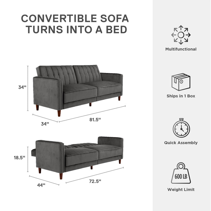 Pin Tufted Transitional Futon with Vertical Stitching and Button Tufting - Dark Gray