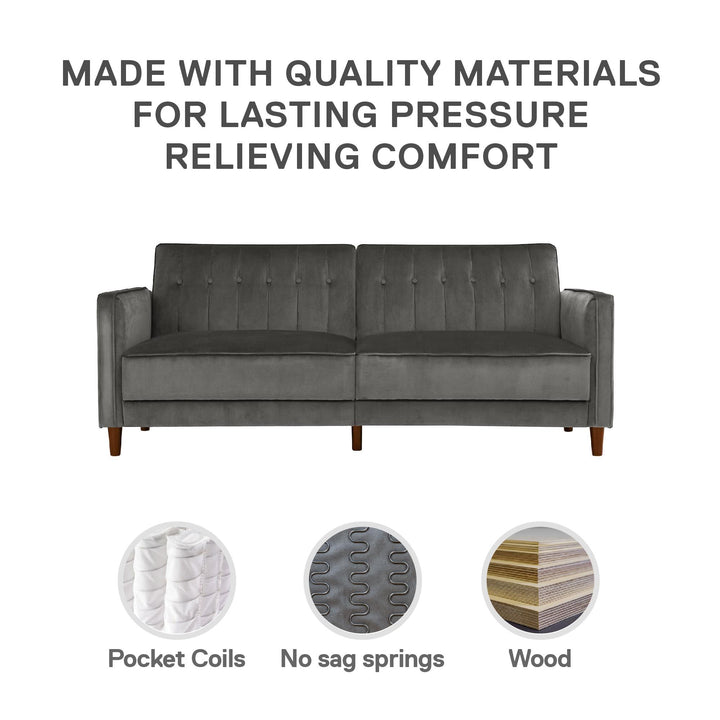 Pin Tufted Transitional Futon with Vertical Stitching and Button Tufting - Dark Gray