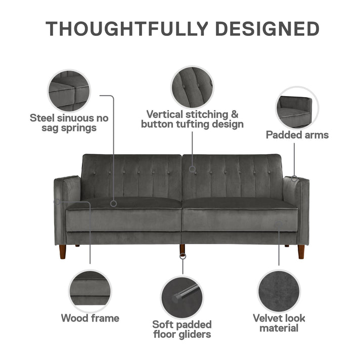 Pin Tufted Transitional Futon with Vertical Stitching and Button Tufting - Dark Gray