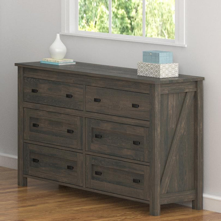 Farmington 6 Drawer Rustic Farmhouse Dresser with Linen Interiors - Weathered Oak