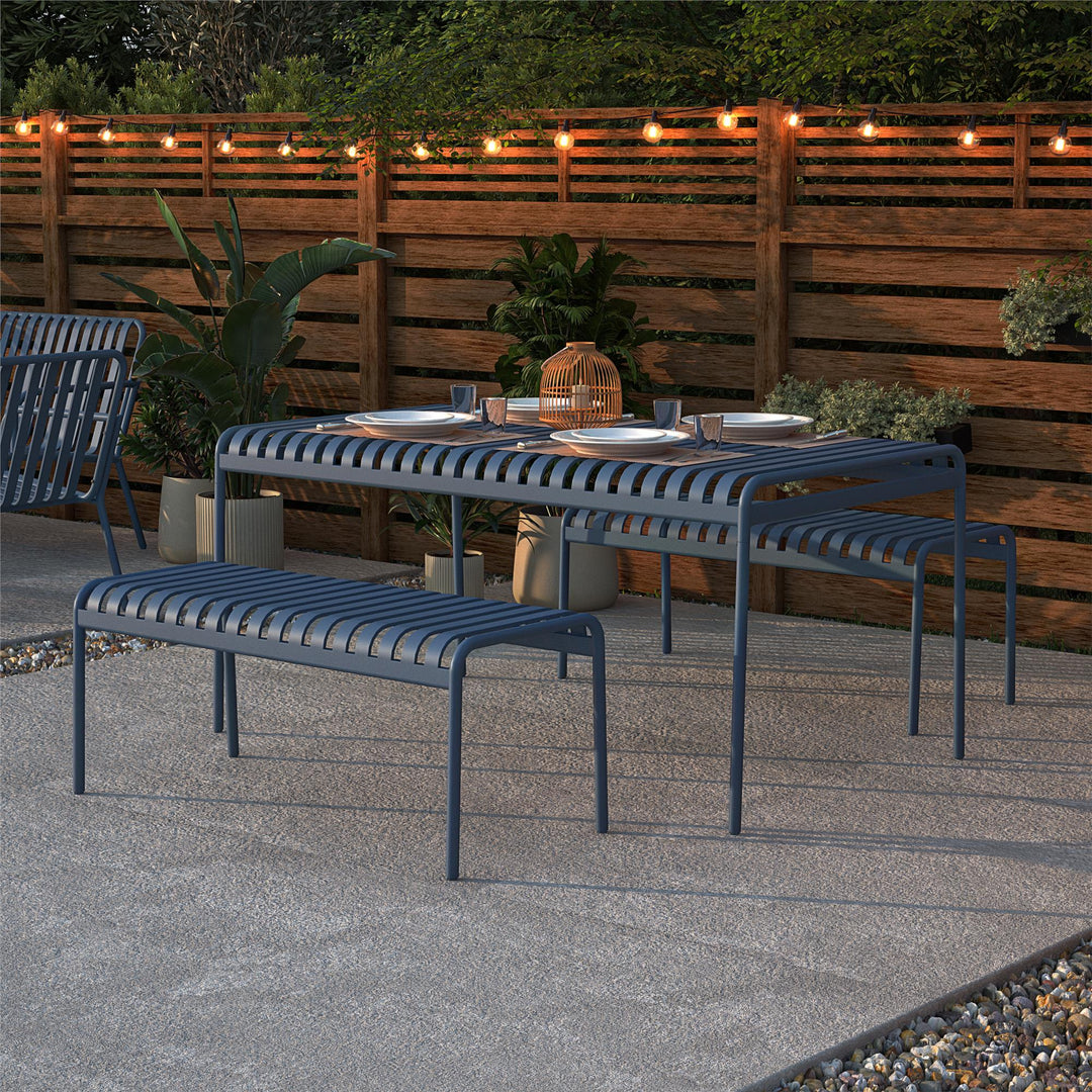 Poolside Gossip Ola All-Steel Table and Bench Set - French Blue