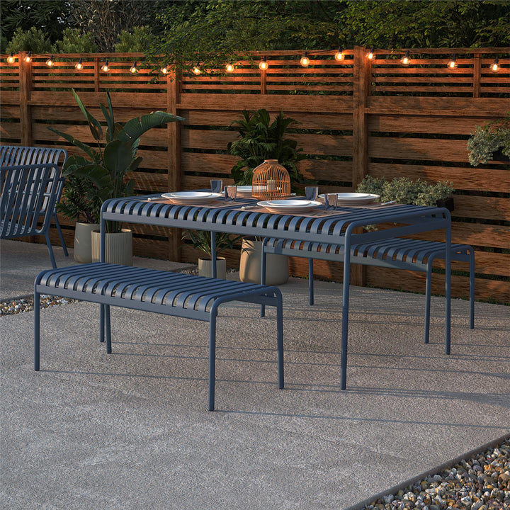 Poolside Gossip Ola All-Steel Table and Bench Set - French Blue