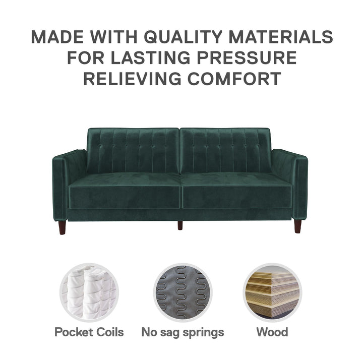 Pin Tufted Transitional Futon with Vertical Stitching and Button Tufting - Green