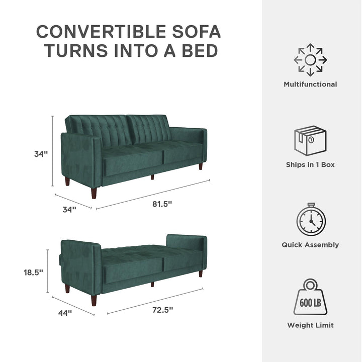 Pin Tufted Transitional Futon with Vertical Stitching and Button Tufting - Green