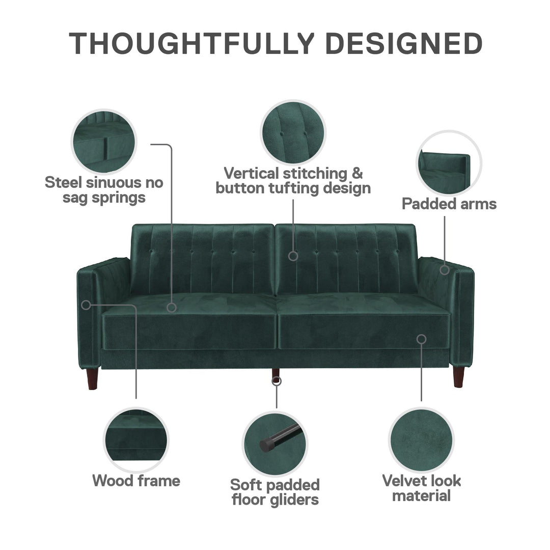 Pin Tufted Transitional Futon with Vertical Stitching and Button Tufting - Green
