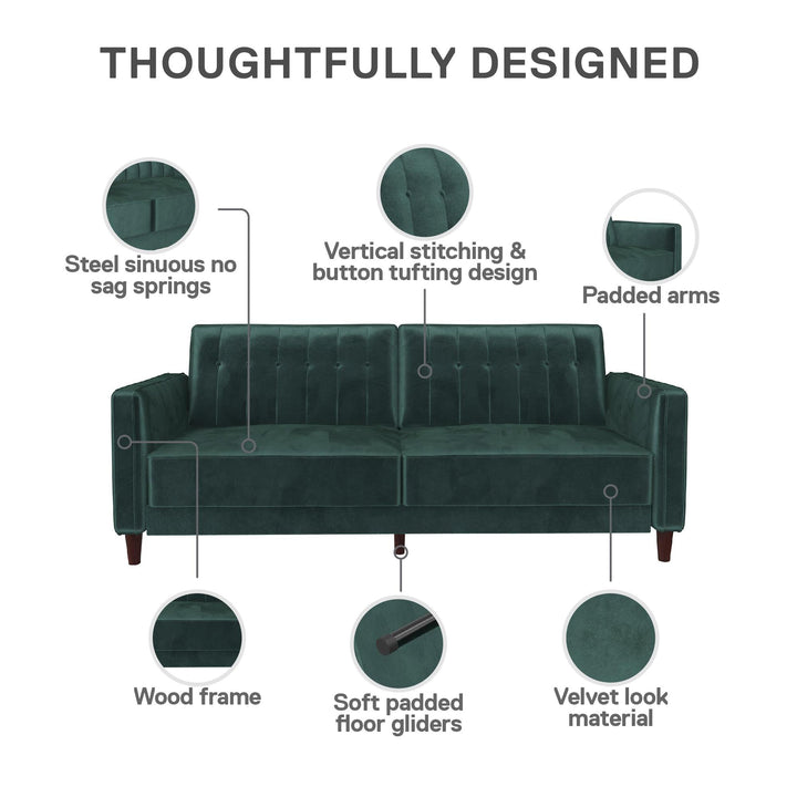 Pin Tufted Transitional Futon with Vertical Stitching and Button Tufting - Green